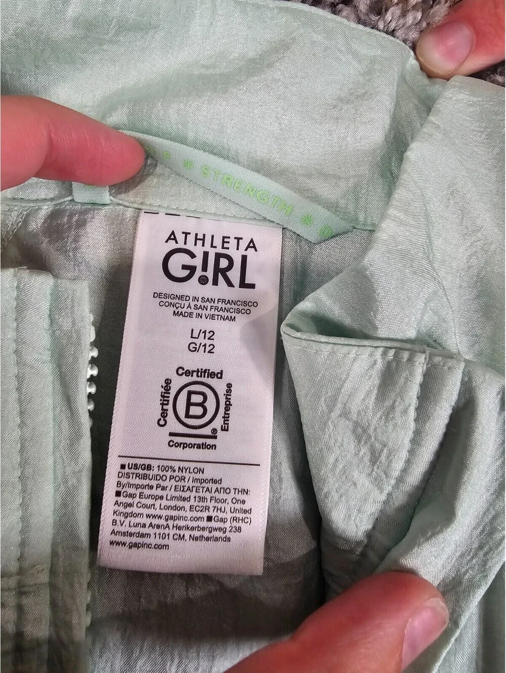 Athleta Girl Daybreak Jacket in a light green color Sz L (12) Zip Up